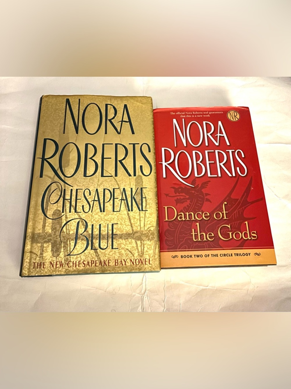 Nora Roberts 2 HARDCOVER Books, Chesapeake Blue & Dance Of The Gods